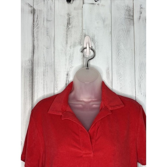WOMENS BIRDWELL BEACH BRITCHES RED SOFT FRENCH TERRY SHORT SLEEVE POLO SHIRT L - Picture 3 of 13